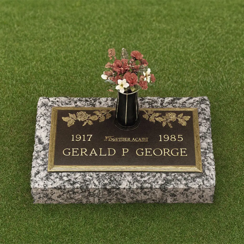 Flat granite & bronze gravesite memorial marker