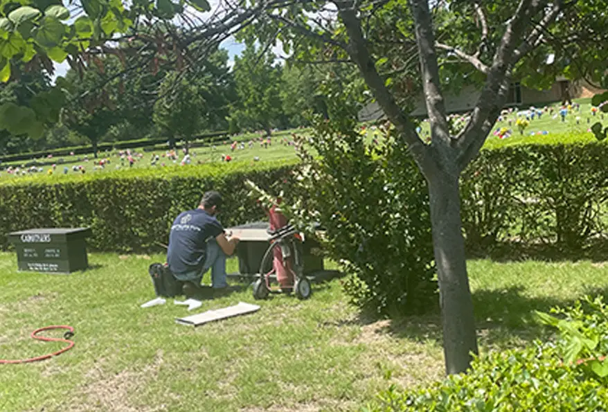 a cemetery on site memorial engraving project
