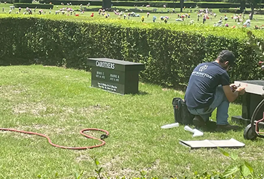 a cemetery on site memorial engraving project